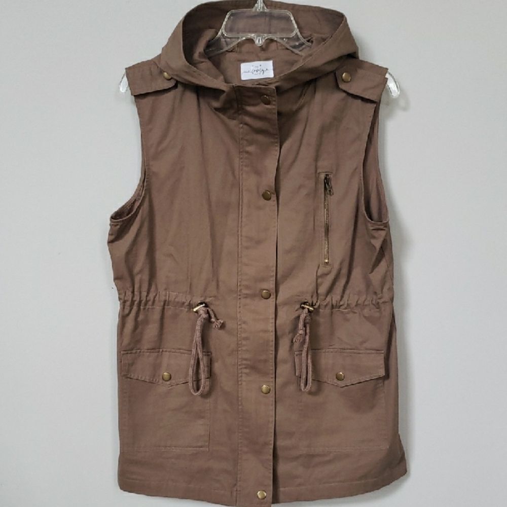 The Lovely Closet Anorak Hooded Vest Womens M Chocolate Brown Gorpcore Camp Fish
